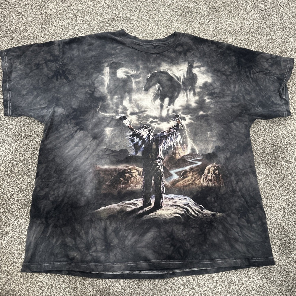 Vintage Native American Horse Shirt Mens Large Black Tie Dye The Mountain‎ 2003